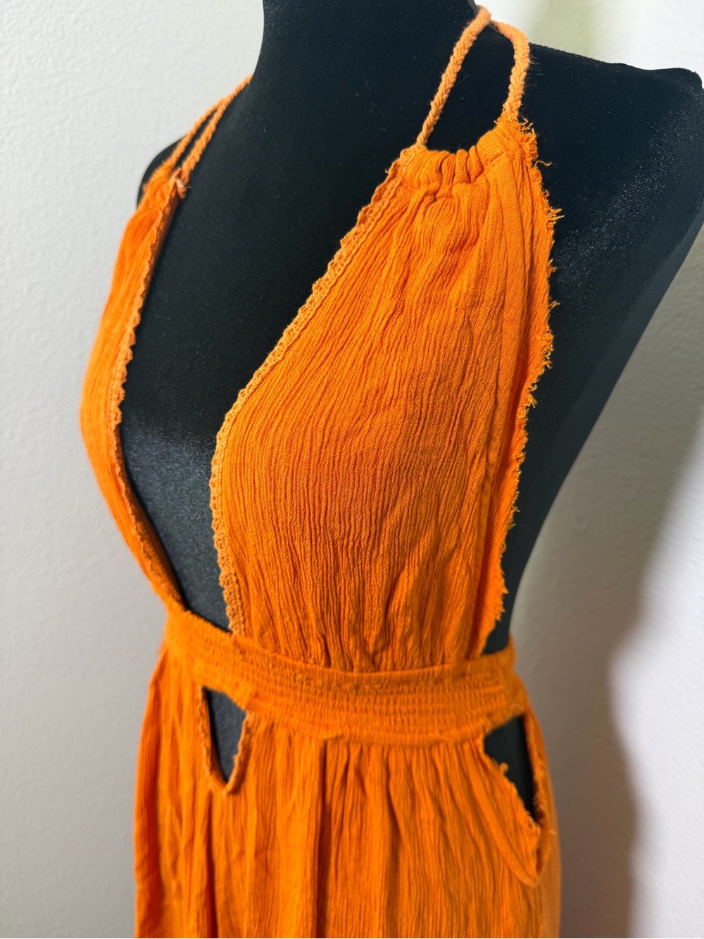 Free People Frayed Orange Look Into the Sun Maxi Dress Halter Bohemian Boho - Picture 13 of 16